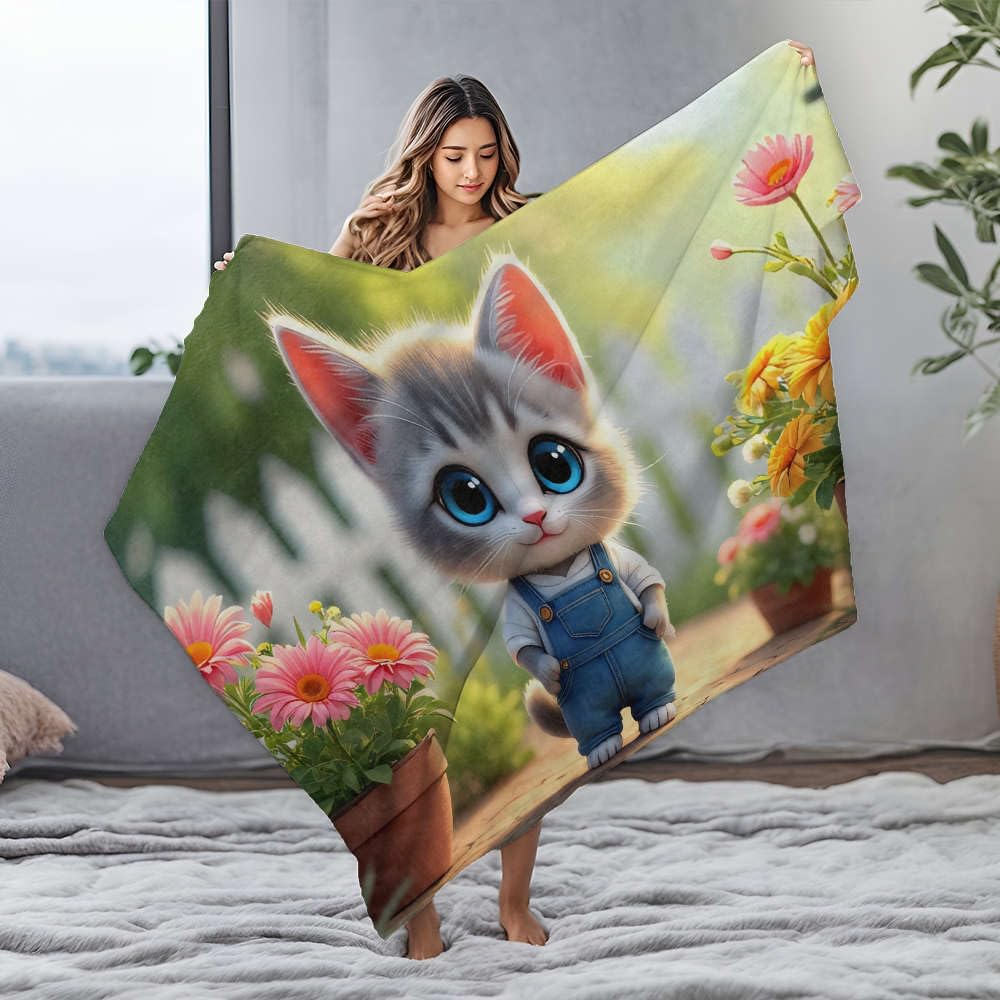 Couverture flanelle chaton mignon grand plaid personnalise lit