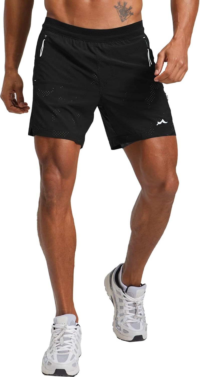 maamgic Mens 2 in 1 Running Shorts 5" Gym Workout Shorts with Zipper Pockets - Image 2