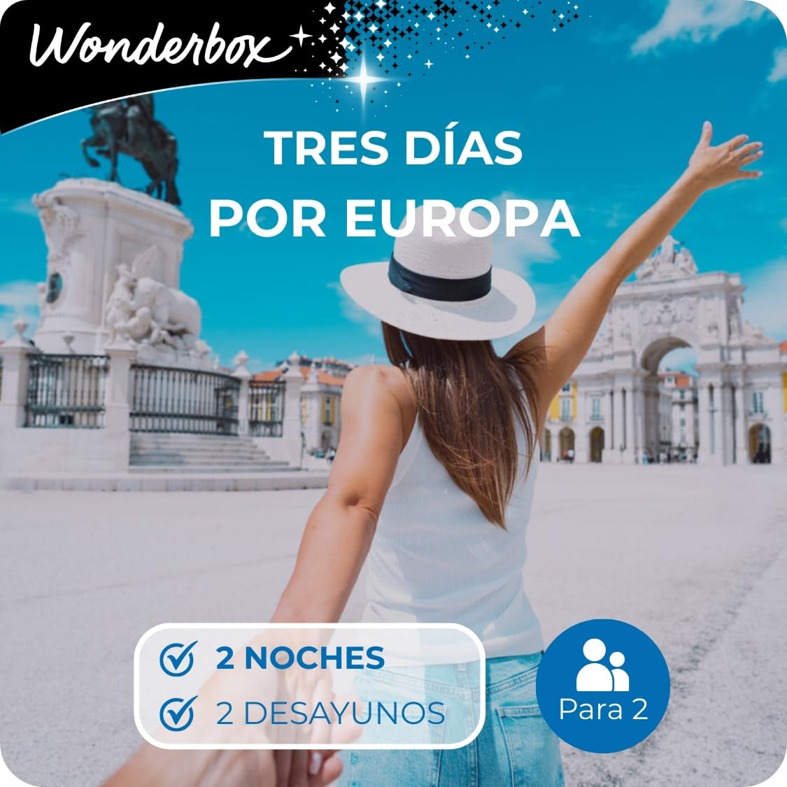 Wonderbox Caja Regalo - TRES DÍAS POR EUROPA - dos noches con desayunos a elegir entre 2.900 hoteles para dos personas. | 2 noches con desayunos - Más de 2900 estancias - Hoteles hasta 5*, palacios, resorts en Italia, Francia, Grecia
