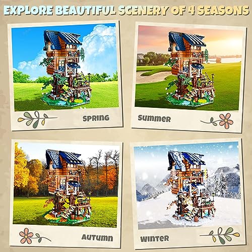 Okkidy C66004W Tree House Building Toys, Friends Treehouse Building Blcok Stem Creative Forest House Street View Sets 4 Seasons In 1 Tree House Display thumb #3