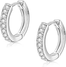 Silver Hoop Earrings for Women，925 Sterling Silver Hoop Earrings with Cubic Zirconia， Yellow Gold/White Gold/Rose Gold/Gold Plated Gun Black Sleeper Cartilage Hoop Earrings (8/10/12mm）