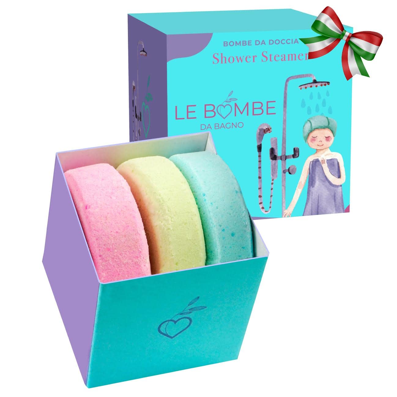 3 Bombe Da Doccia fatte a Mano, Made in ITALY, 3 azioni in 1 Scrub Oli Essenziali, Aromaterapia, Relax e Benessere. Naturali Vegane Bio. Bombe Da Bagno. Idea Regalo Donna, Ragazza, Utile, Originale.