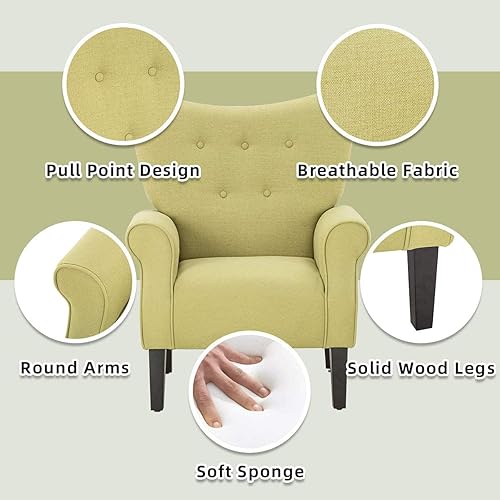 Miniatura 82 de YOLENY Silla con respaldo de ala de mediados de siglo, moderna silla de respaldo alto de tela tapizada con patas de madera, sofá individual tapizado