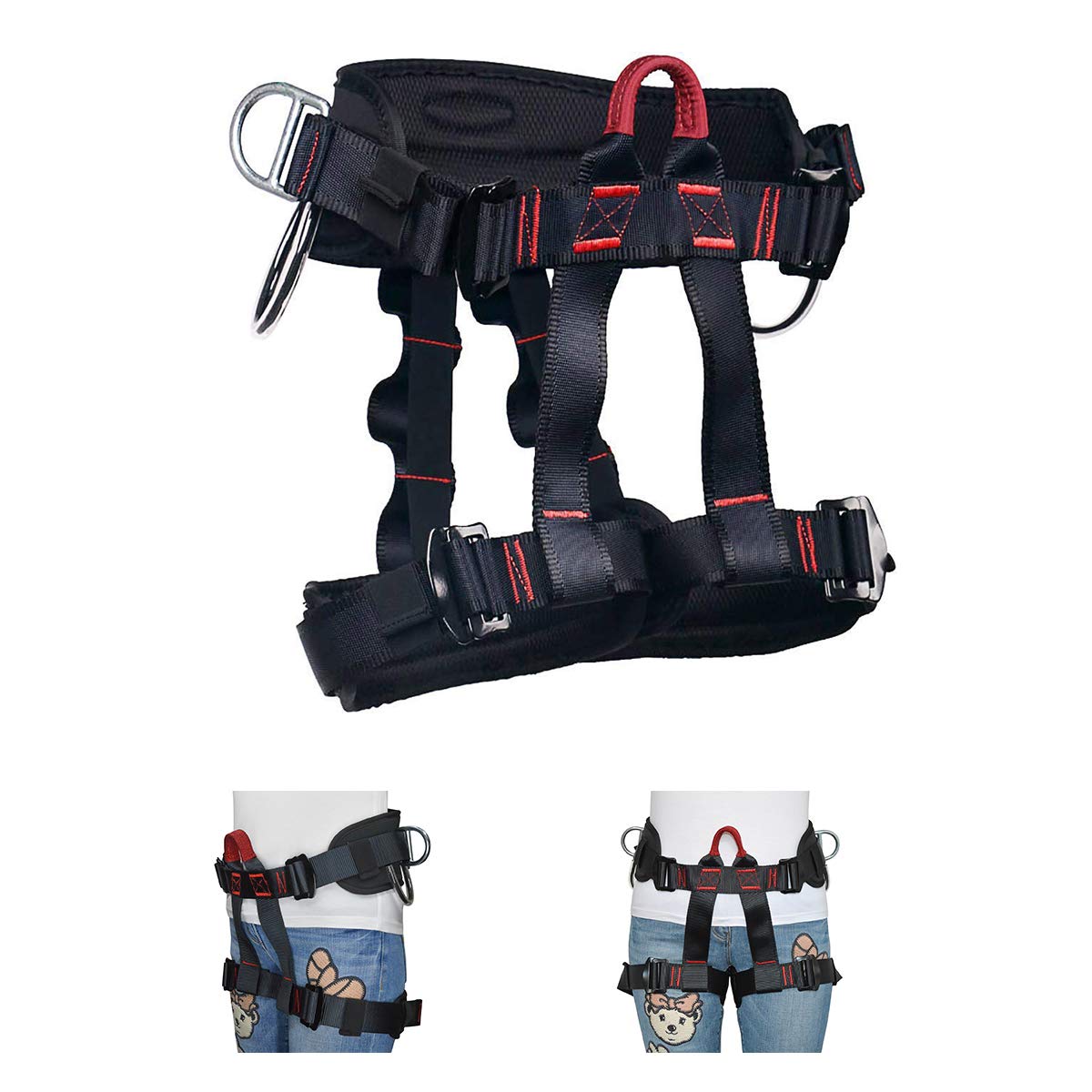 HEEJO Thicken Climbing Harness, Protect Waist Safety Harness, Wider Half Body Harness for Rock Climbing Tree Climbing Fire Rescue Expanding Training Rappelling Large Size