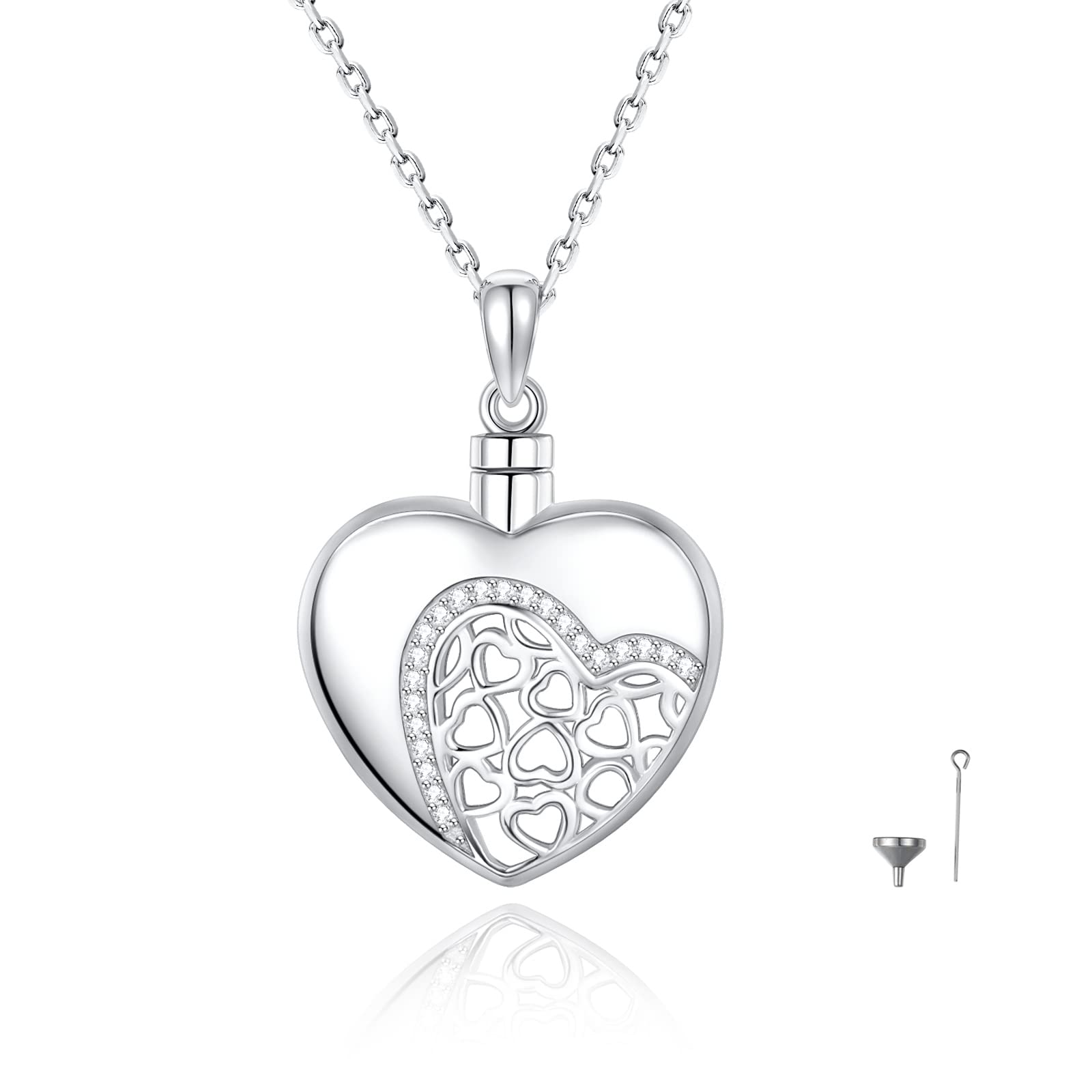 ACJNA 925 Sterling Silver Heart Urn Necklace Simple Blank Always in My Heart Ashes Cremation Jewelry Memorial Keepsake Pendant with Funnel Kit