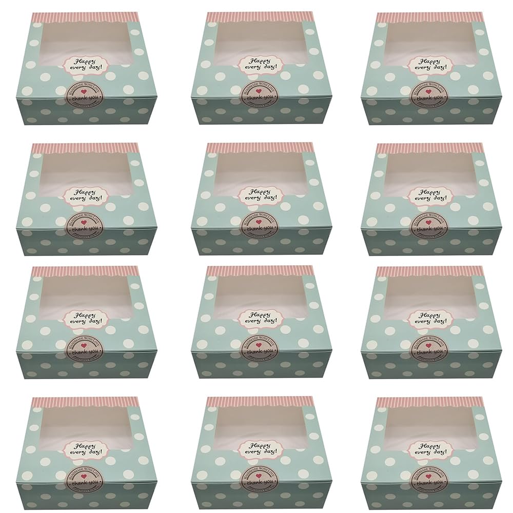 4 Holes Cupcake Boxes, 12 Pieces Cupcake Boxes with Window and 12 Thank You Stickers, Cupcake Box for Carrying Displaying Tasty Muffins, Cupcakes, Fairy Cakes, Treats, Cookies