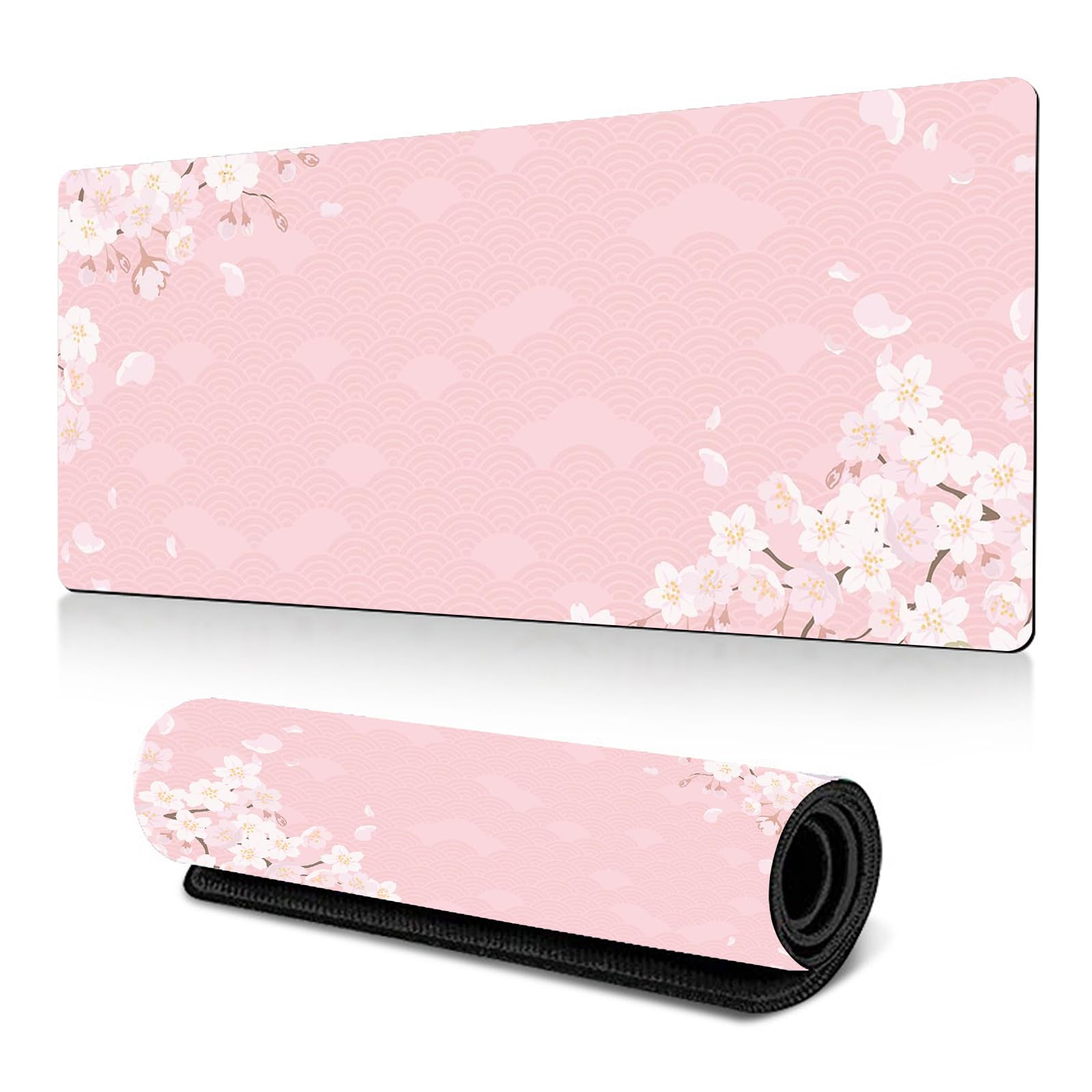 Hernin Gaming Mouse Pad XXL Cherry Blossom Mouse Pad 300x600mm Gaming Mouse Mat Large Non-Slip Desk Mat Japanese Mousemat for PC, MacBook, Laptop, Office (Pink)