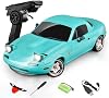 LDRC 1804 RC Drift Car - 118 RTR Mini MX-5 RWD 2.4GHz Full Proportional Control Racing Sport Car with Gyro LED Light for Adults HobbyistsBlue1 Battery