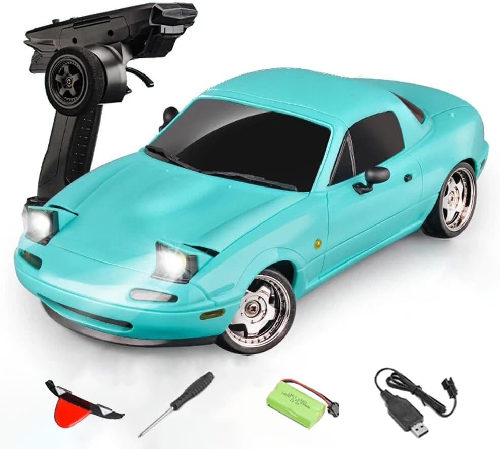 LDRC 1804 RC Drift Car with Gyro & LED Lights, 1/18 Scale 2.4GHz RWD Full Proportional Remote Control Drifting Sport Car for Adult Gift (1 Battery)