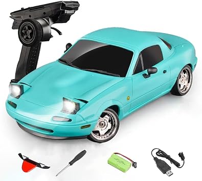 LDRC 1804 RC Drift Car - 1/18 RTR Mini MX-5 RWD 2.4GHz Full Proportional Control Racing Sport Car with Gyro LED Light for Adults HobbyistsBlue/1 Battery