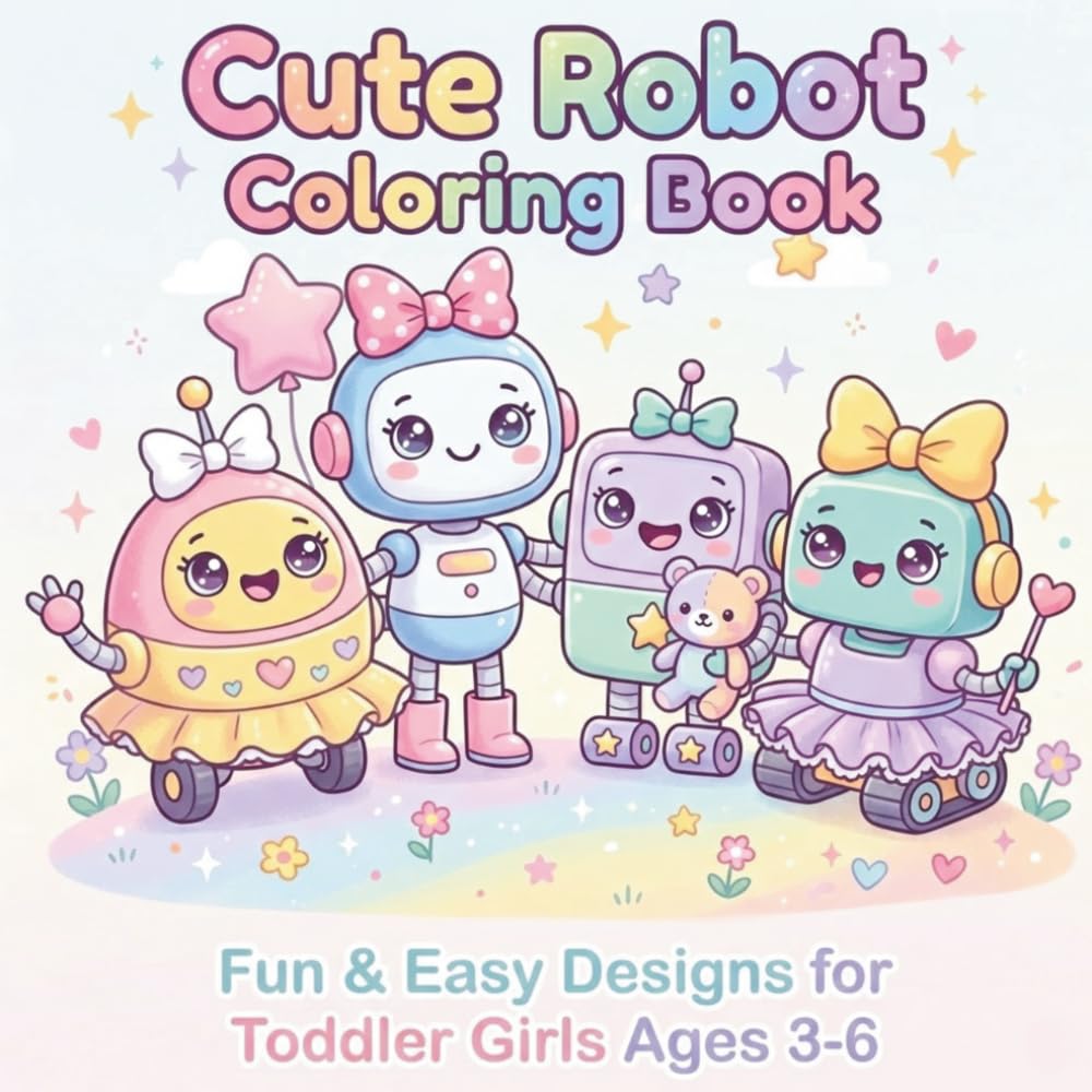 Robot Coloring Book For Toddlers: Cute And Simple Robot Coloring Pages For Girls And Kids Ages 3–6
