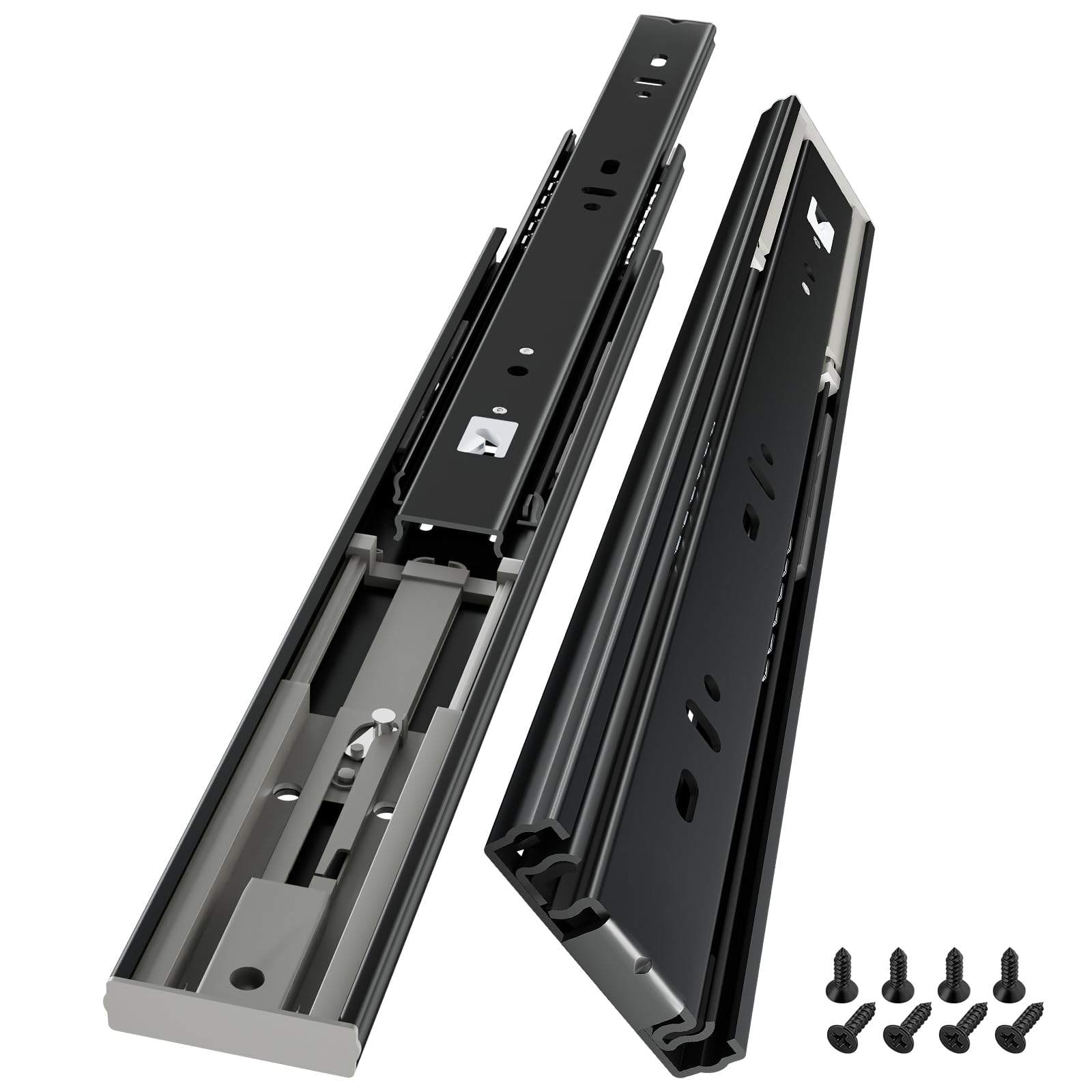Aolisheng Push To Open Drawer Runners Drawer Slides 600Mm Heavy Duty 45Kg Load Capacity Draw Sliders Full Extension Ball Bearing Kitchen Cabinet Replacement Draw Runners Side Mount, Black 1 Pair