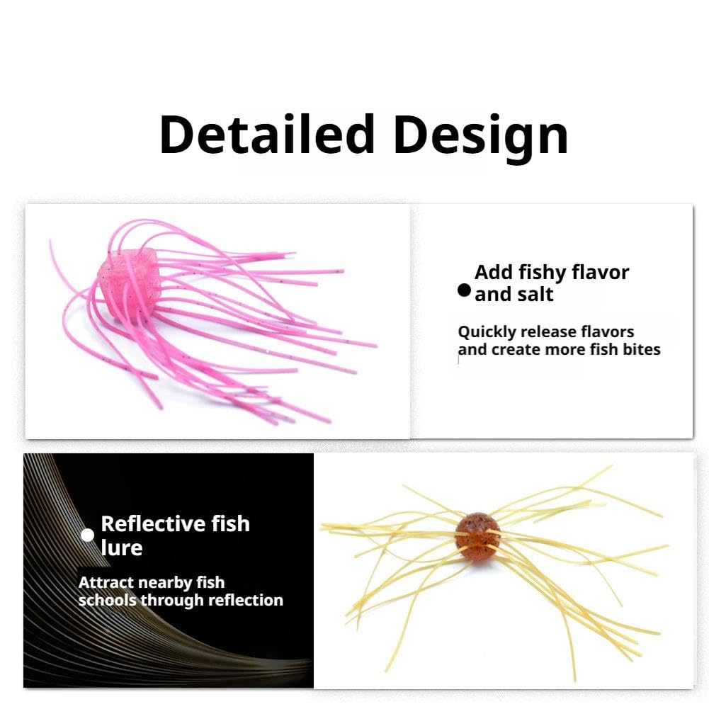 5pcs Tentacles Lure Baits, Floating Sea Urchin Soft Bait Bass Fishing Baits, Artificial Sea Urchins, Lifelike Dice Fishing Lures with Multiple Tentacles for Trout, Bass, Crappie (Pink) — view 4
