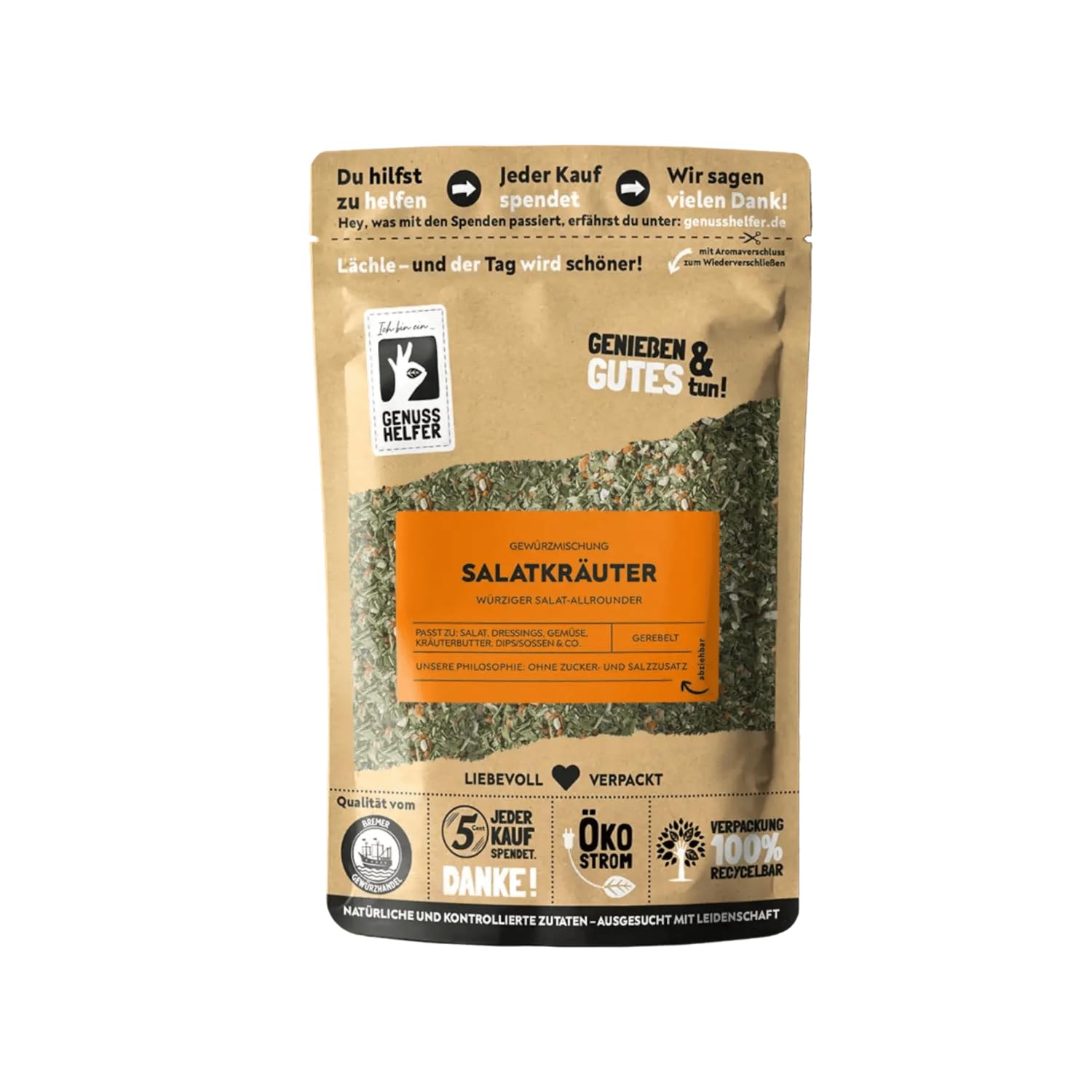 Bremer Gewürzhandel Salatkräuter Gewürzmischung, grob gemahlen, bunter Mix aus Salatkräutern, aromatische Kräuter für Dressings, Kräuterbutter und Saucen, 100g