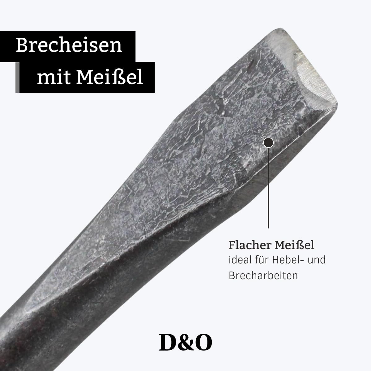 D&O - Brecheisen aus Stahl mit Meißel und Kugelkopf, 55 cm Brechstange | Hebelwerkzeug aus geschmiedetem Stahl - Ideal als Kuhfuß für Bauarbeiten - 550 mm Länge mit Meißelspitze