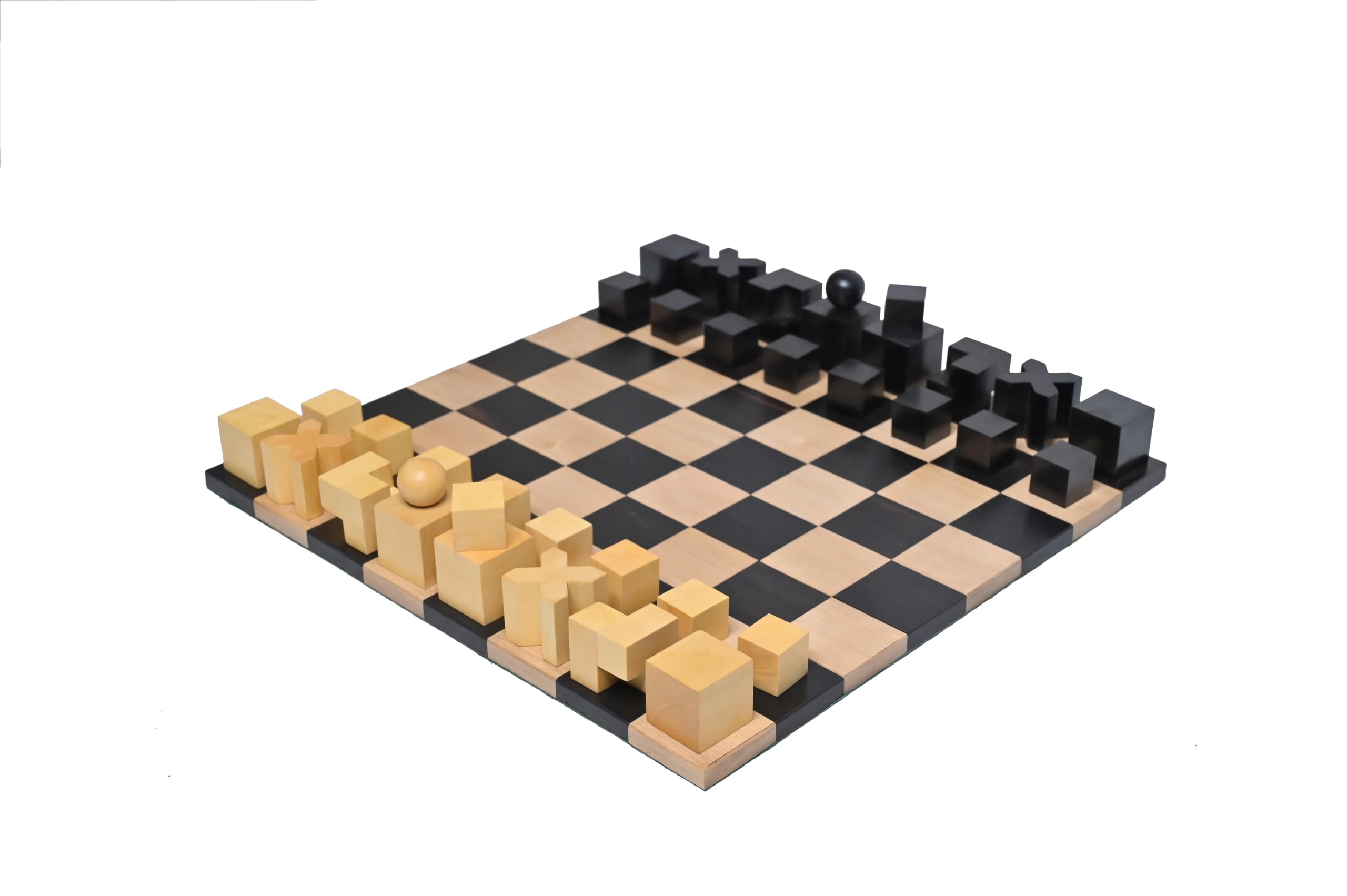 Minimalistisches Schachspiel aus Holz – Reproduziert 1923 Josef Hartwig Bauhaus Modell Schachfiguren – Ebonisierter Buchsbaum – 32 Teile, 2 Spieler, ab 12 Jahren