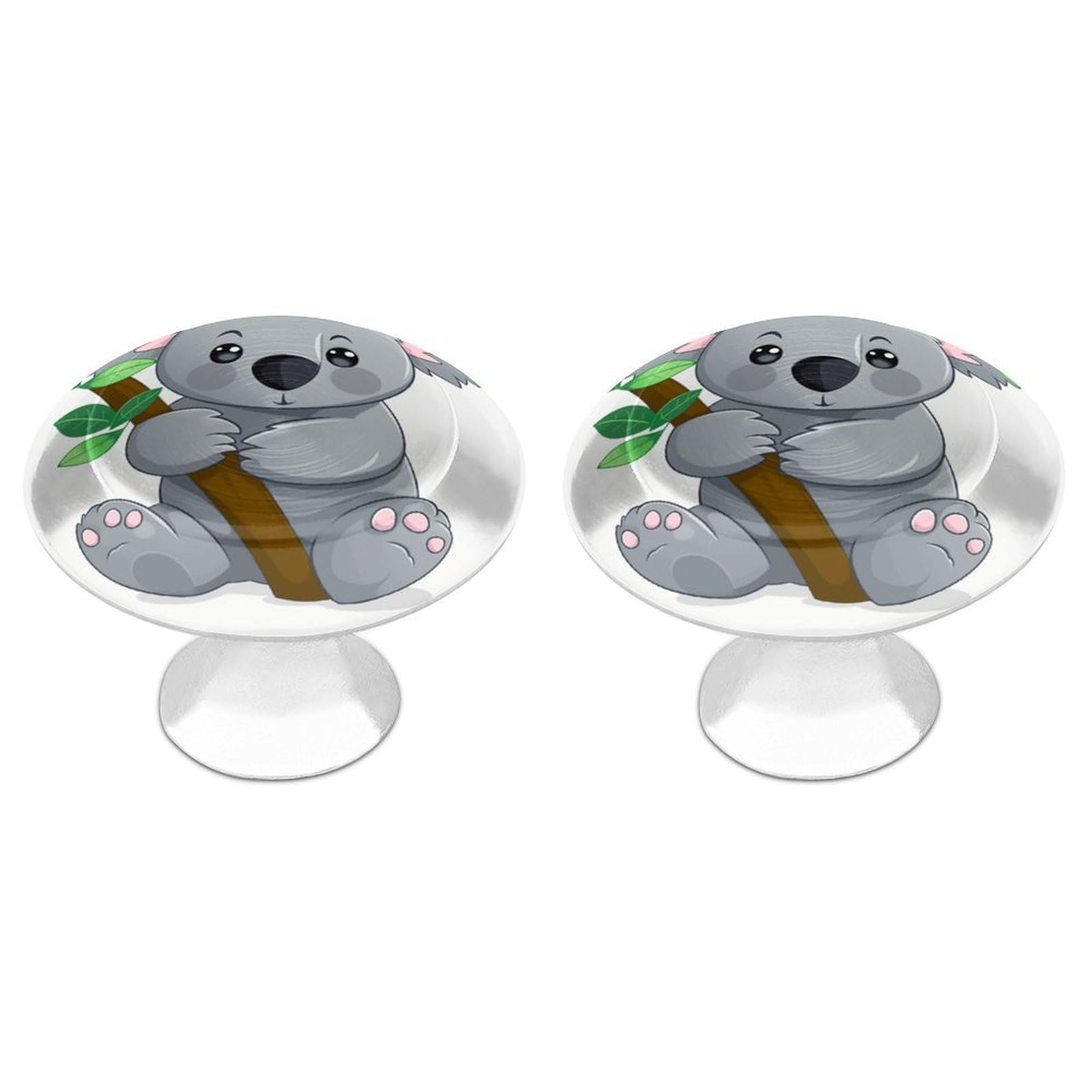 FekiLoot Green Leaf Koala Cabinet Knobs Personality Stainless Steel Round Drawer Handles Circle Modern Cabinet Handles Drawer Knobs for Kitchen Dresser Bathroom Cupboard Furniture