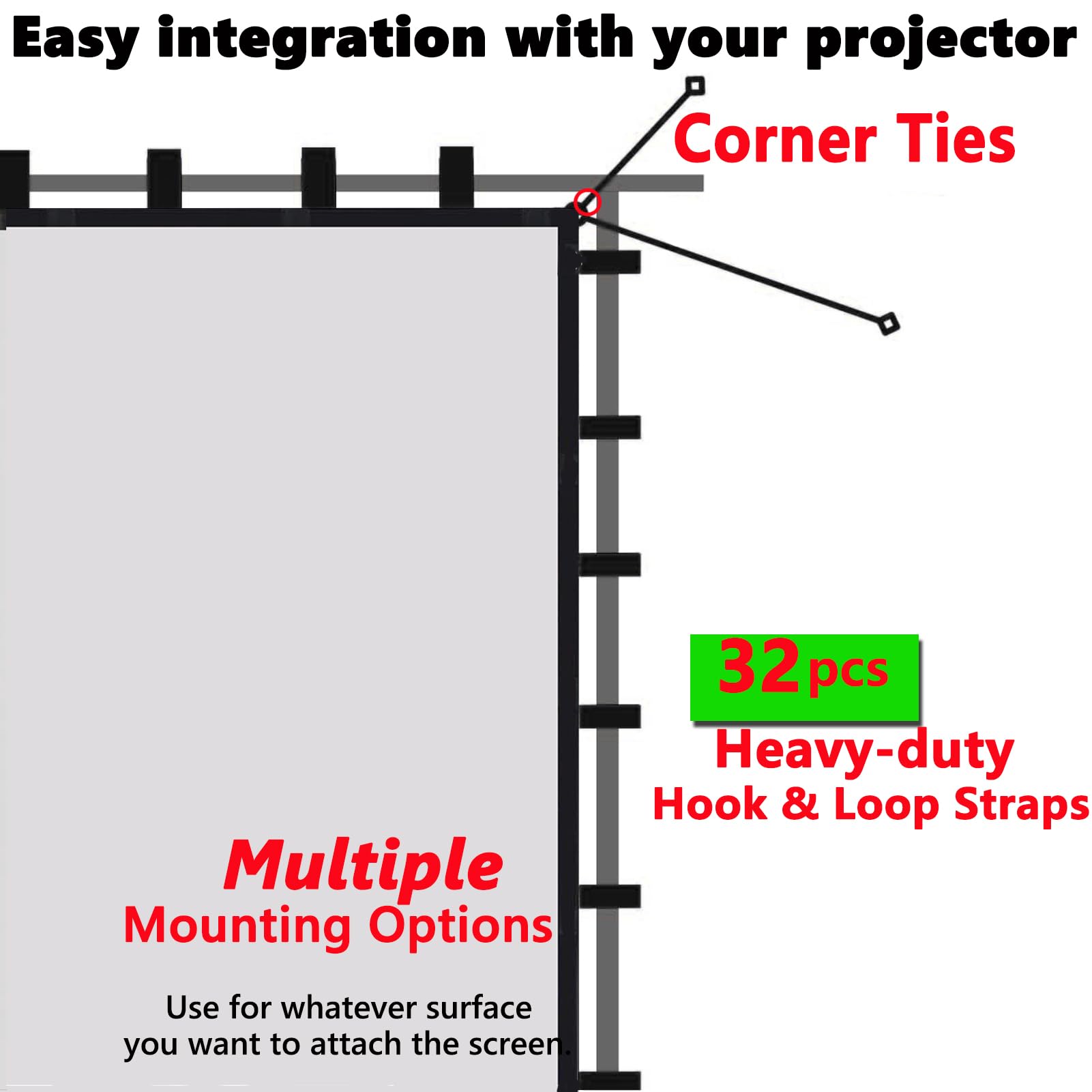 Obokidlyamor [Upgrade with 32pcs mounting Straps] For Golf Simulator Impact Screen+Shank Net+Sandbags; 10