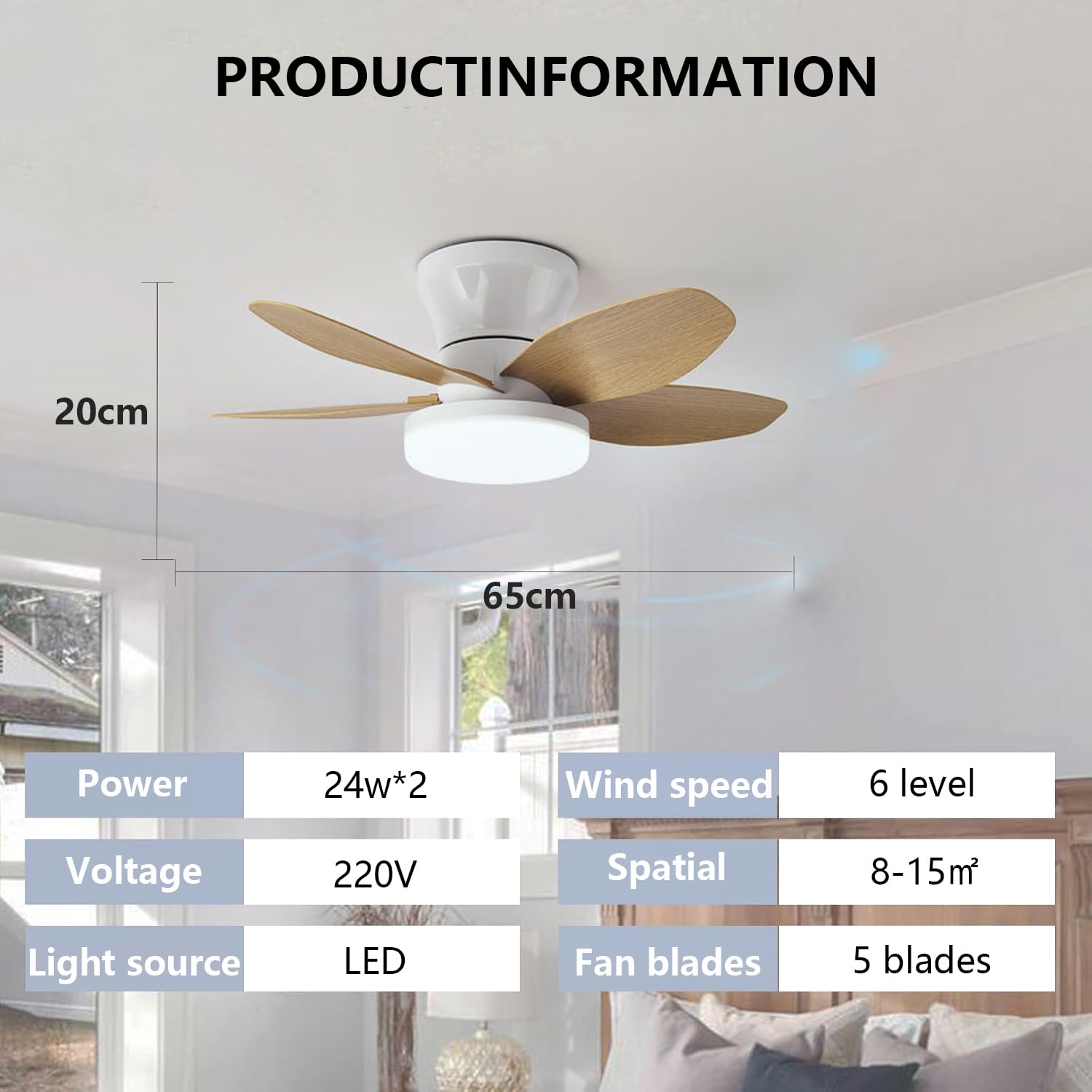 LED Ventilateur Plafond avec Lumiere Plafonnier Dimmables Ventilateur Plafond avec Telecommande Silencieux Ventilateurs de Plafond avec Éclairage pour Chambre Salon Cuisine Chambre (Chêne)