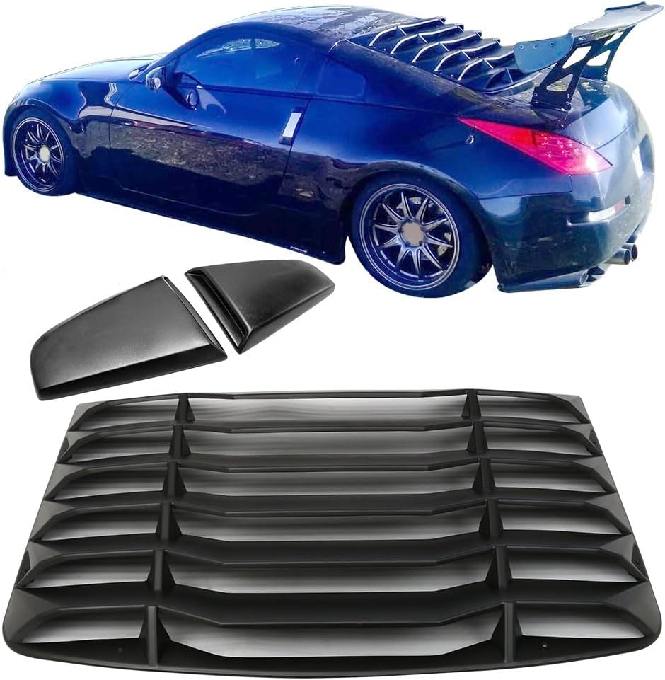 IKON MOTORSPORTS, Window Louver Compatible with 2003-2008 Nissan 350Z, IKON Style,Rear Louver and Side Quarter Scoop Louvers