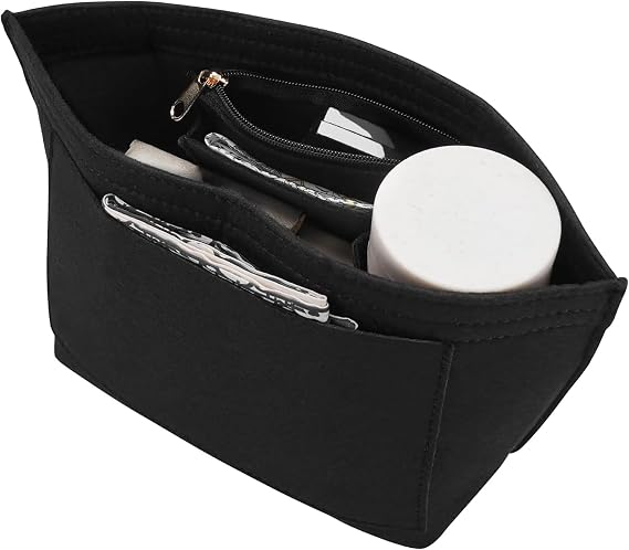 Bag Organiser for Longchamp, Black Felt Handbag Insert Organizer with Zipper, Multi-Pocket, 7 Compartments, Elegant Classic Style