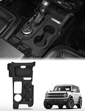 JROAD 3-in-1 Silicone Console Tray for Ford Bronco 2021-2024, Black | Automatic Transmission Fit, Non-Slip Cup coaster, Scratch-Resistant, Easy-Clean, Phone & Key Organizer, Interior Storage
