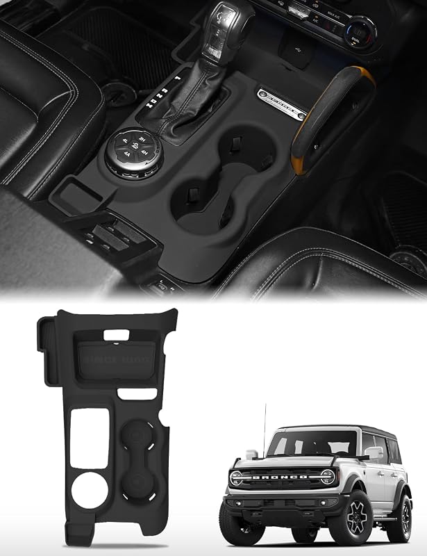 Bandeja Organizadora 3 em 1 de Silicone para Console Central Ford Bronco 2021–2024 Automático, Preta, JROAD B-Cup-black