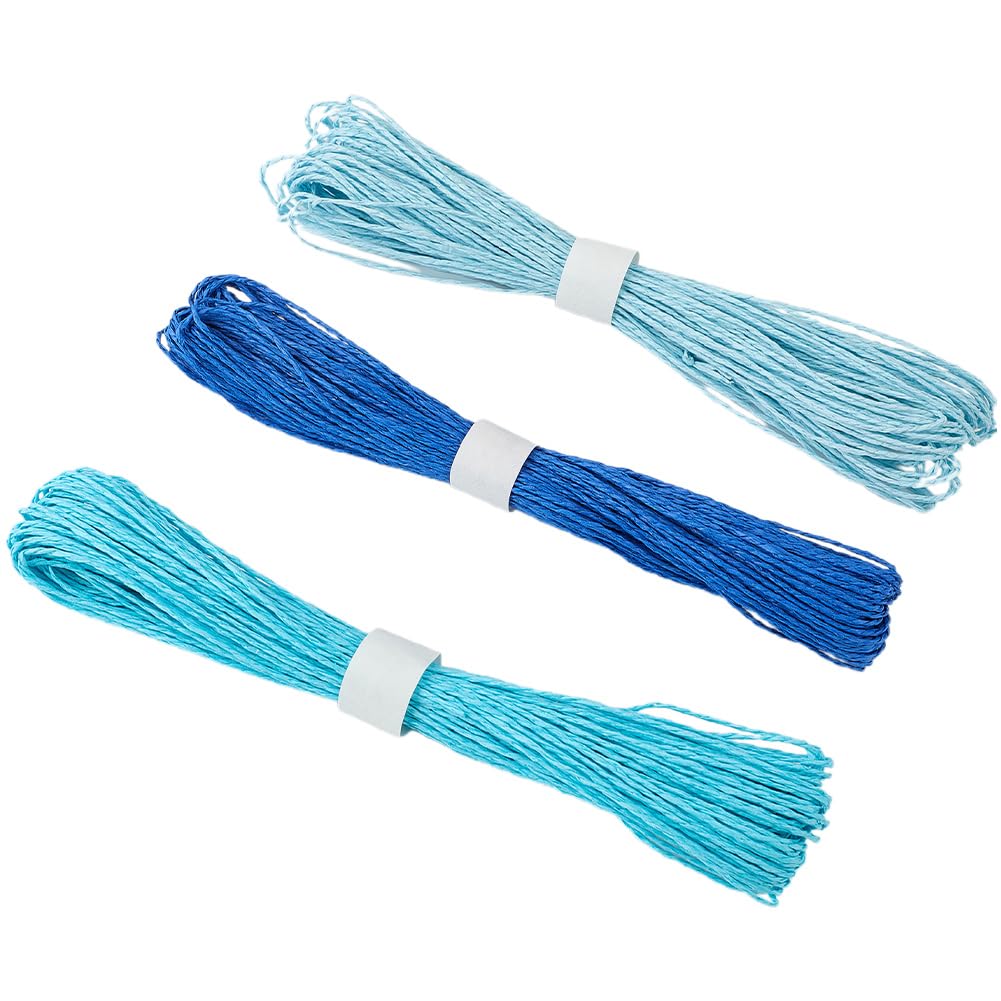 CRASPIRE 3 Bundles 98.4 Yards Raffia Paper Craft Ribbon Wrapping Paper String Rope Handmade Blue Twist Craft Wrapping Twine Cord Ribbons for DIY Making Crafts Holiday Party Decor Jewelry Gift Packing-image-13