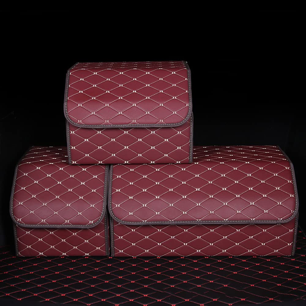 Organizador Maletero de Coche para Hyundai Equus Elantra Creta Accent Cuero Impermeable Plegable Almacenamiento Organizador con Tapa Fácil de Limpiar,Red Style-L