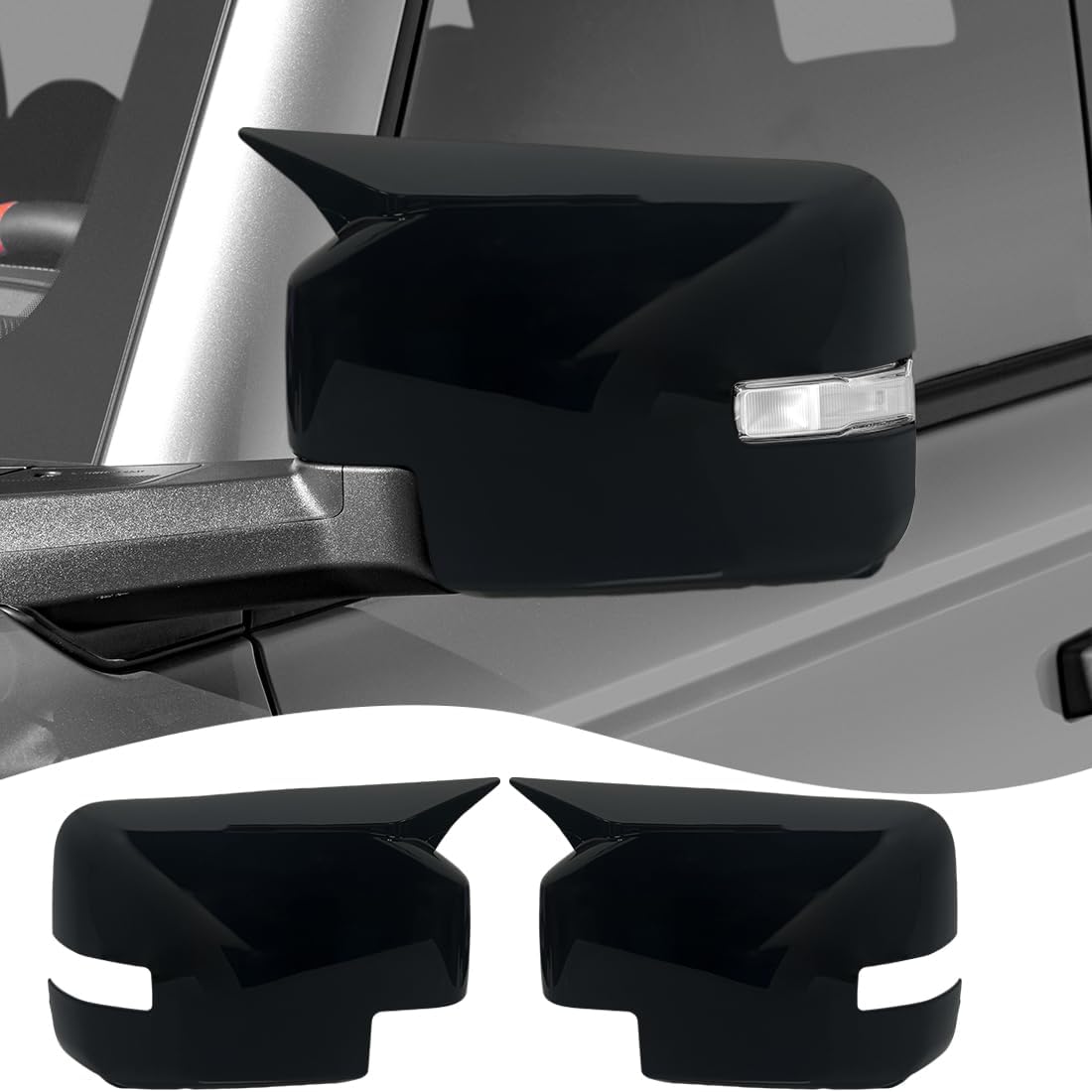 Side Mirror Cover,for Ford Bronco 2020-2025，Turn Signal housing Cover Sets car Accessories -Bright Black（with Turn Signal Cutout）
