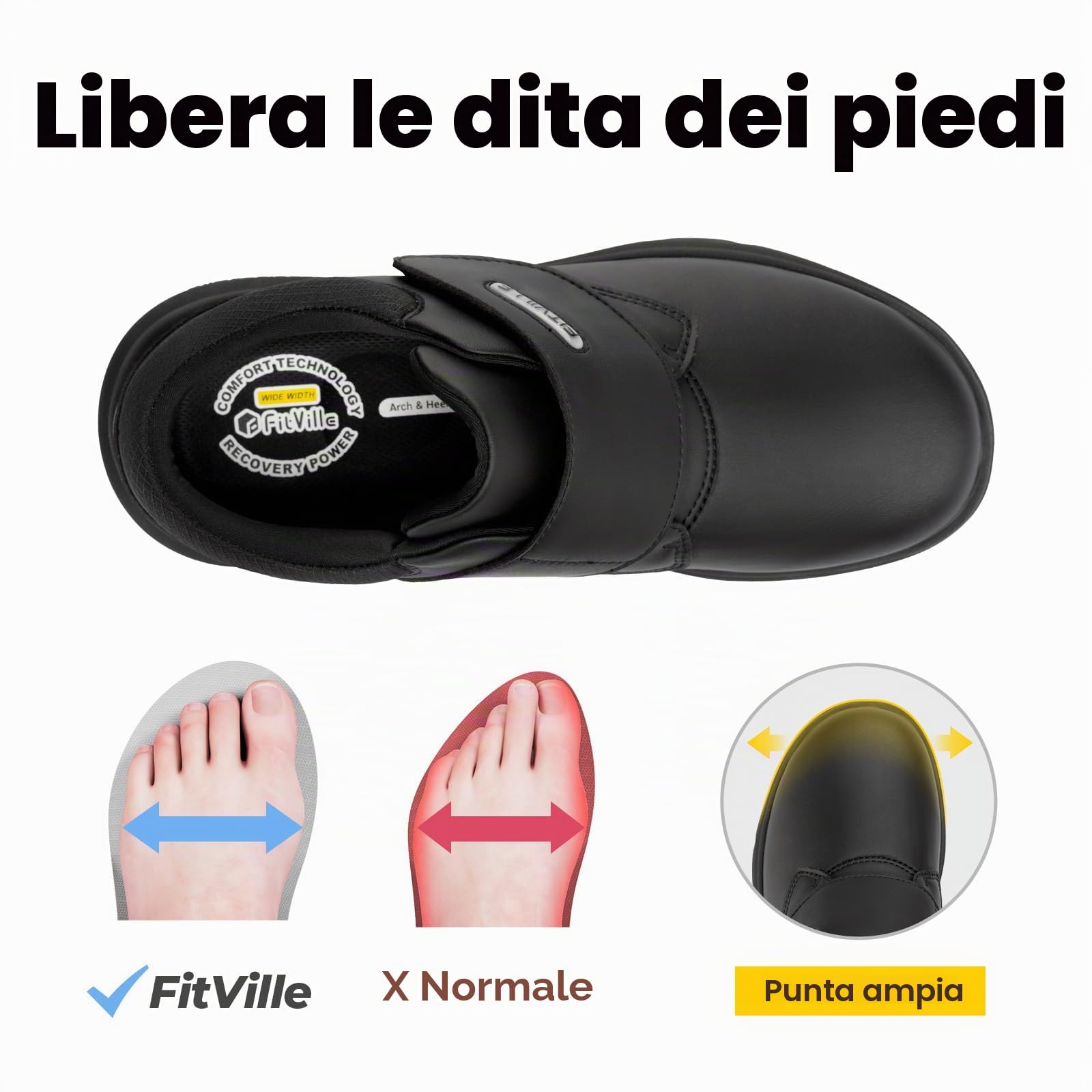 FitVille Scarpe Uomo Pelle Extra Larghe Scarpe con Chiusura a Strappo Sneaker Regolabile per Piedi Sensibili