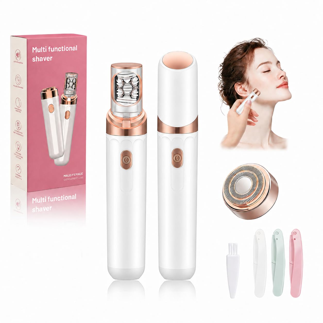 Facial Hair Removal for Women, 2-in-1 Pro 3.0 Women Face Epilator Milky White
