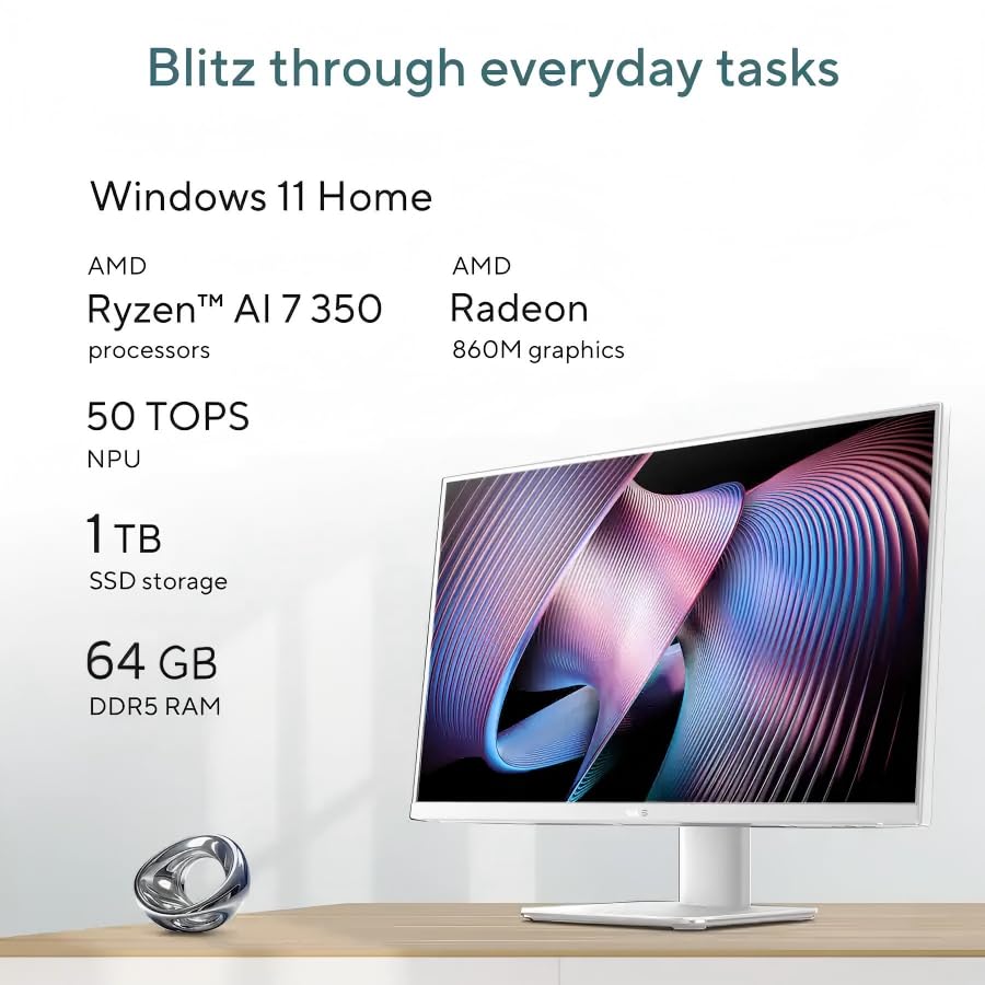 Image of ASUS All in One Desktop Computer for Business, AMD Ryzen AI 7 350(50 Tops NPU), 64 GB 5600MHz DDR5, 1 TB SSD, AMD Radeon 860M, 27 inch FHD Touchscreen, Wi-Fi 6, Copilot+ PC, Windows 11 Pro, W /Accessories
