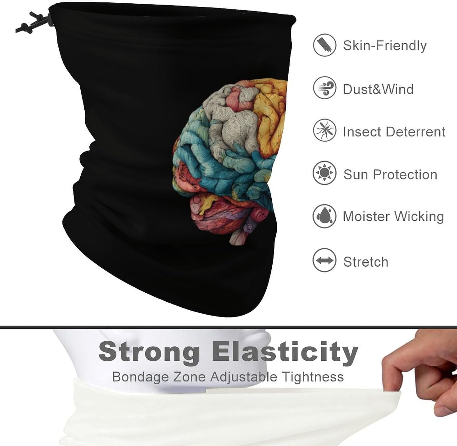 Colorful Brain Neck Gaiter Multifunctional Face Mask Windproof Head Wrap for Men Women