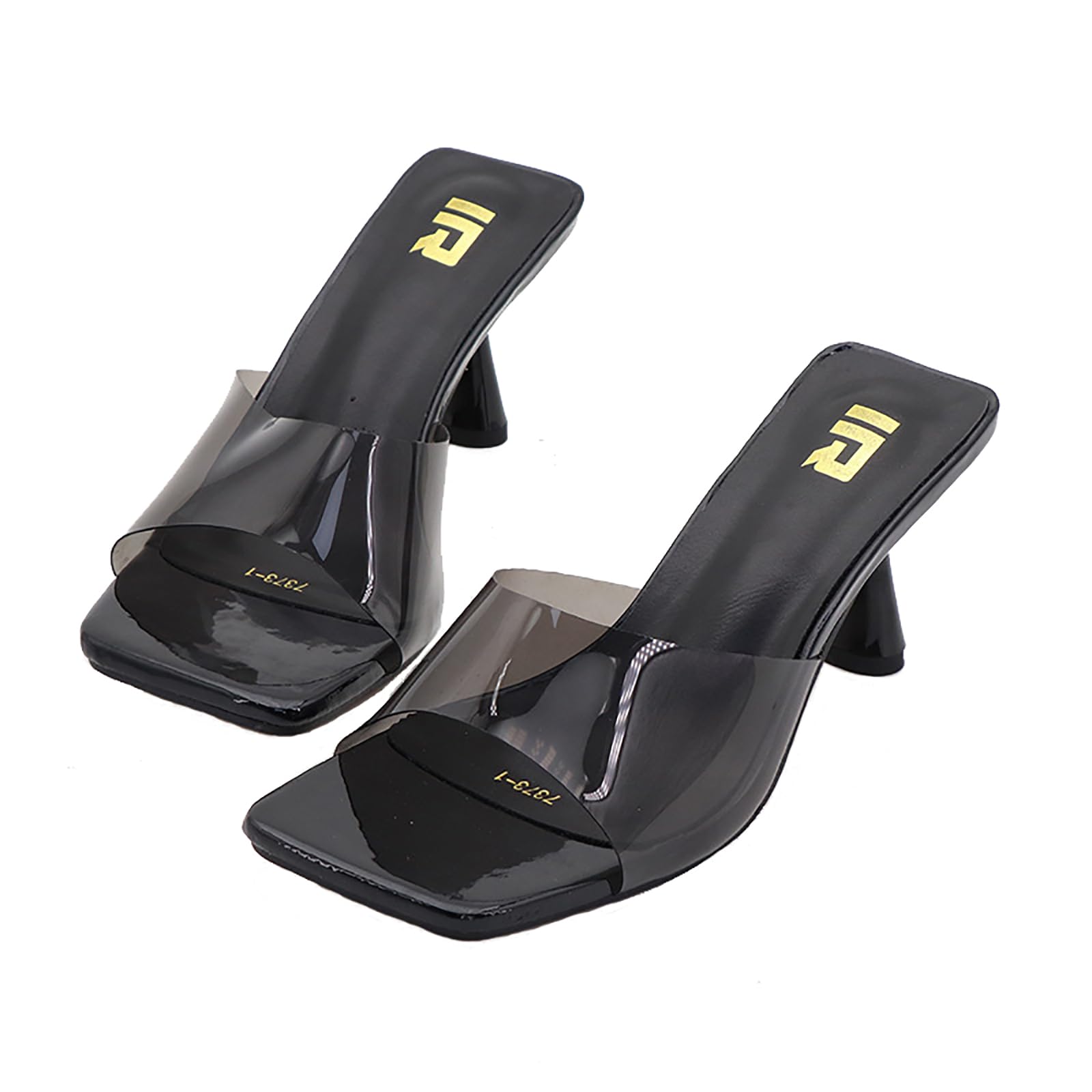 EGEBS Women's Clear Strap Square Toe Stilettos Sandals Slip-on Sexy Jelly Color Comfortable Open Toe High Heels Mules for Summer Party Prom Date Dress