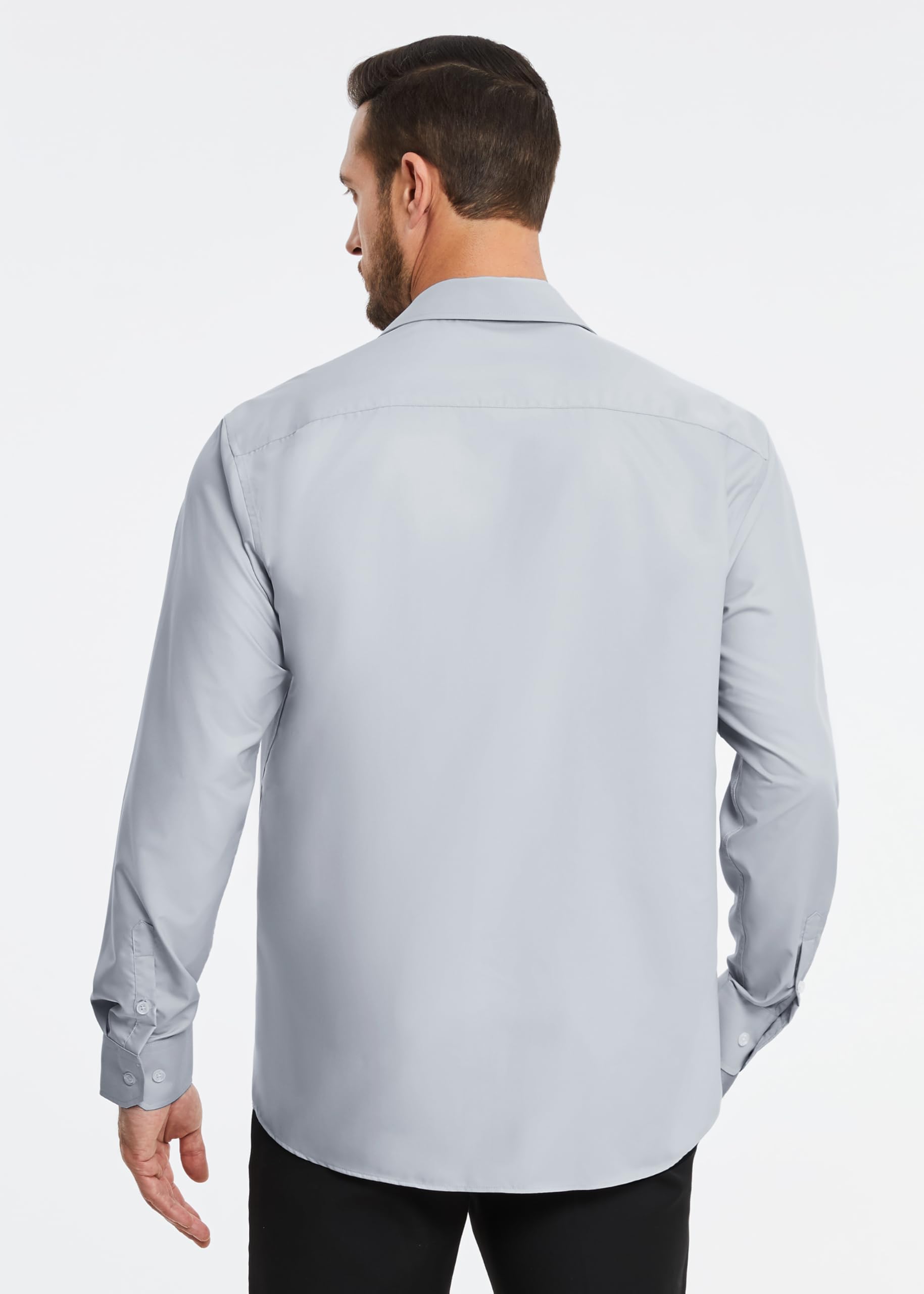 HISDERN Camisa de Manga Larga para Hombre de Vestir y Negocios - Informal de Ajuste Regular - Fibra de Bambú Sin Hierro Con Bolsillo S-4XL