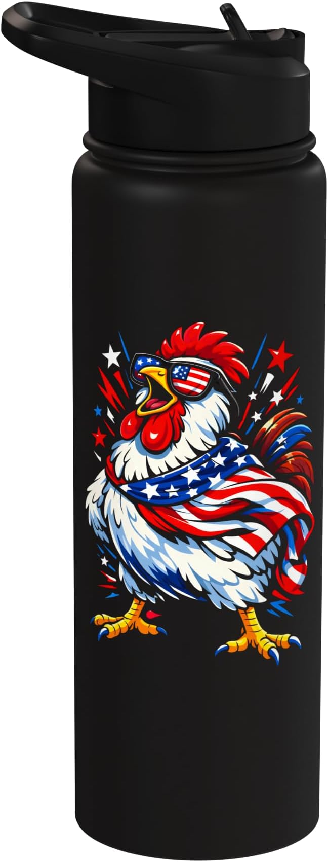 Funny Patriotic 4th of July Chicken Americana USA Flag Stainless Steel Insulated Water Bottle