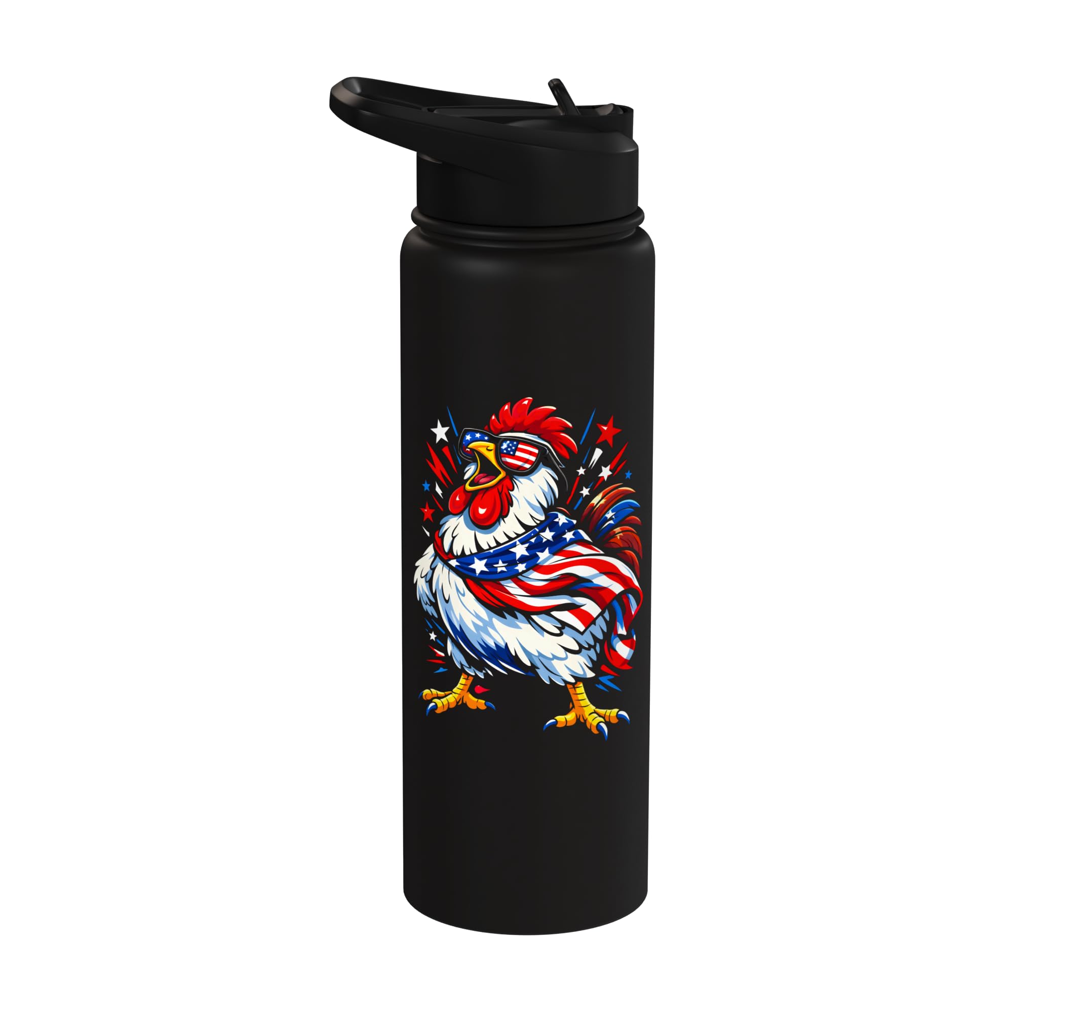 Funny Patriotic 4th of July Chicken Americana USA Flag Stainless Steel Insulated Water Bottle