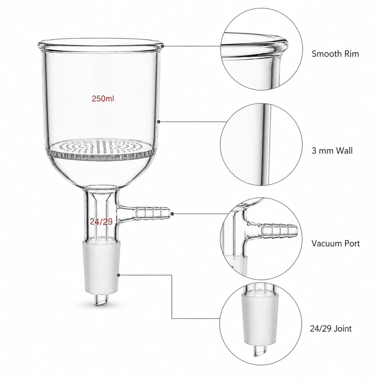 Büchnertrichter mit Poröser Glasplatte Borosilikatglas Vakuum Labor-19/26# 1000ml