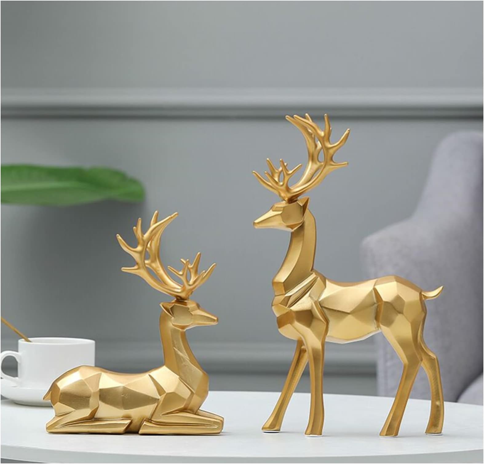 rackbone 2 Pieces Christmas Reindeer Figurines Decor Nordic European Style Deer Statue Fireplace Window Desk Bedroom Shelf Ornament for Home Living Room Office Decoration (Gold,Large)