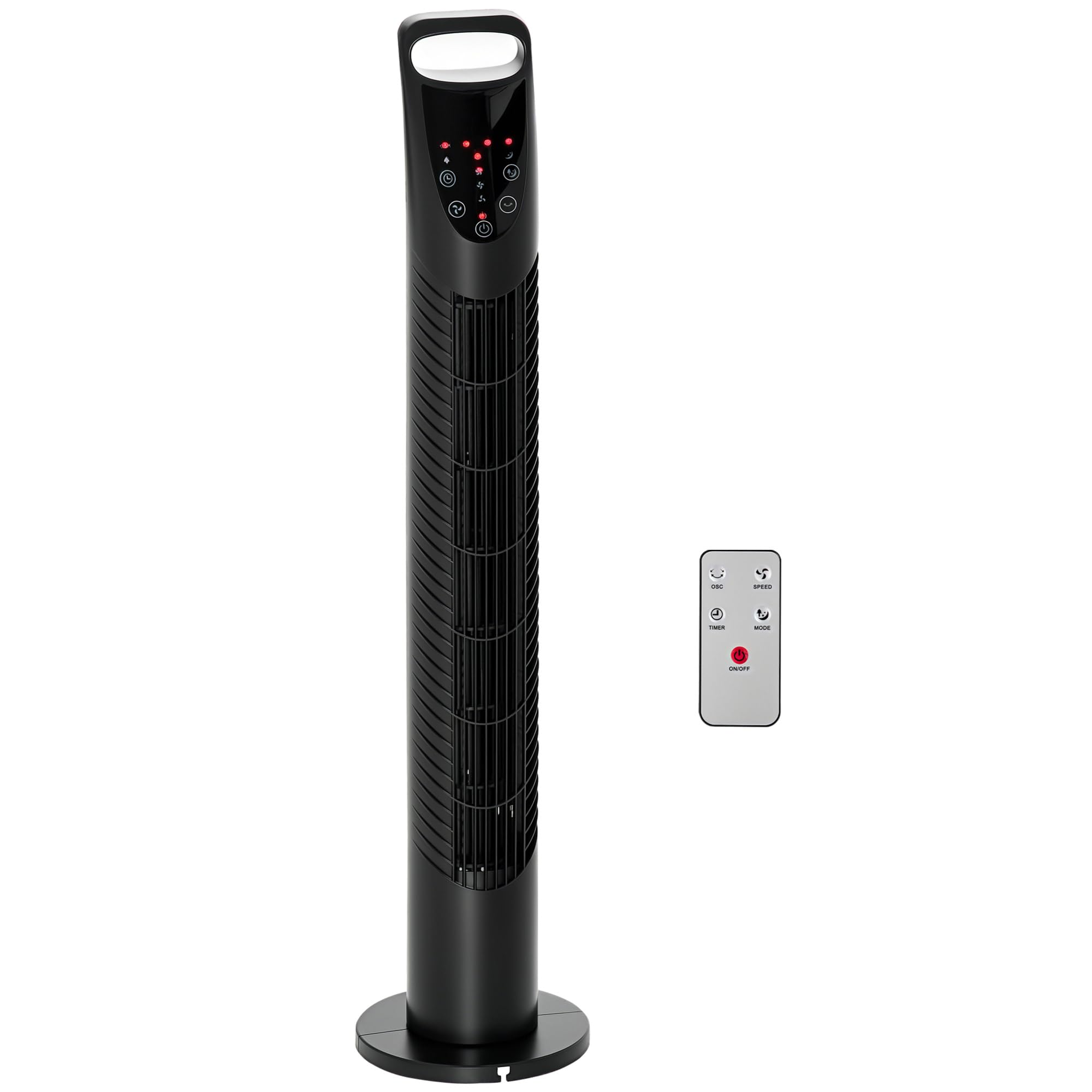 HOMCOM Ventilatore a Torre 40W con 3 Modalità e 3 Velocità, Ventilatore a Colonna Oscillante 70°, Timer 7.5h, con Telecomando fino a 5m, Ф18x78.5cm, Nero