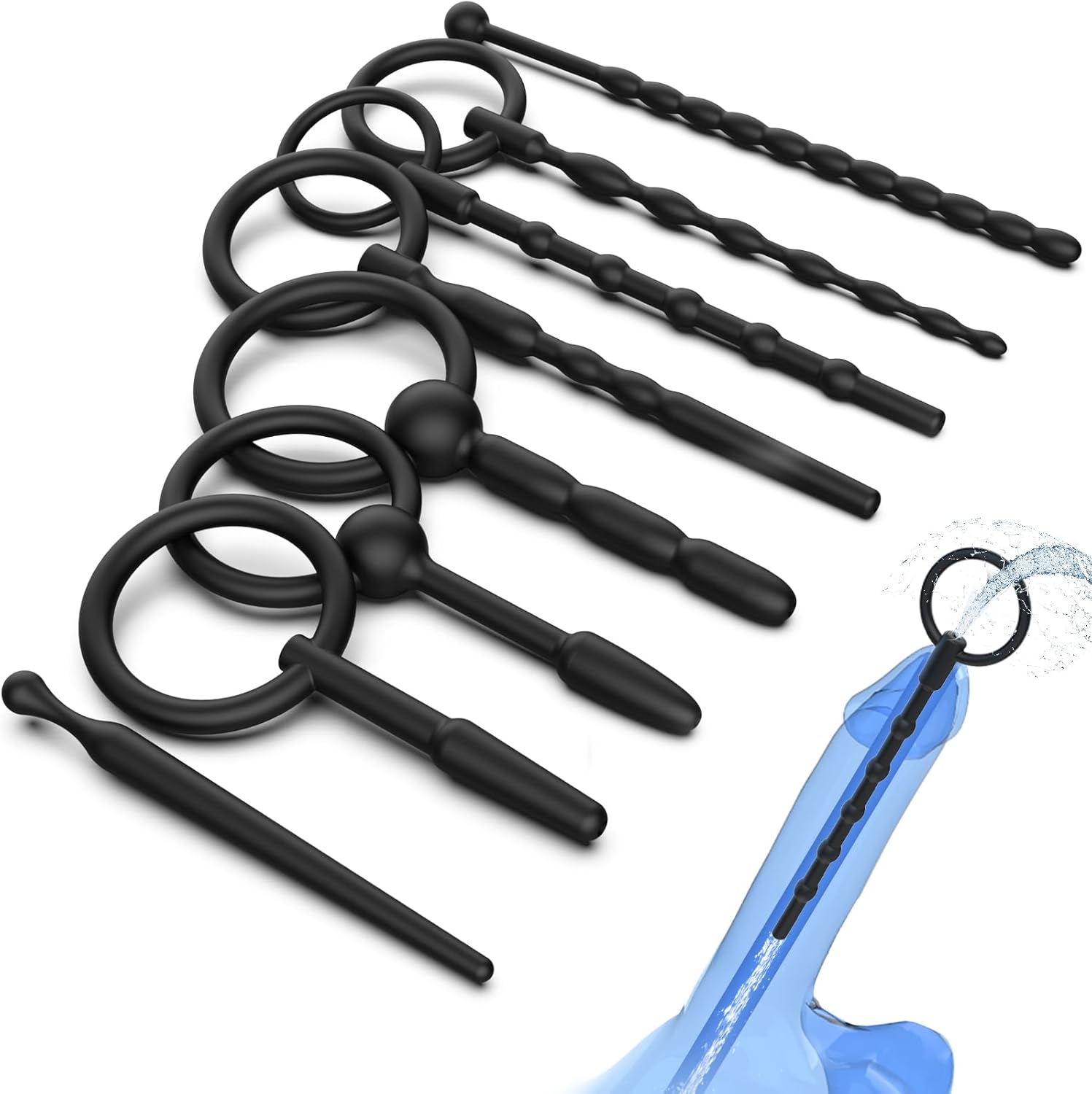 Product image of Penis Plug Silicone Urethra Sound：Sex Toys - Catheters & Sounds 8 PCS Silicone Dilators with Pull Ring, Hollow Sounding Toys BDSM Bladder Irritation Prostate Stimulator Anal Beads Adult Toy for Men