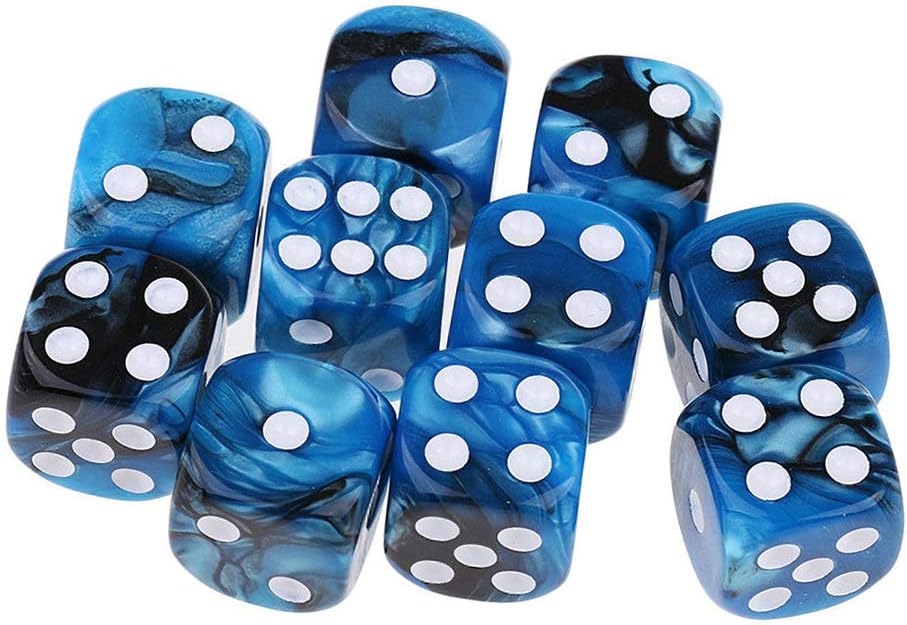10PCS Polyhedral Dice D6 Dice 16mm Acrylic Dice Game Dice for RPG MTG DND Dice Table Games (Blue Black)
