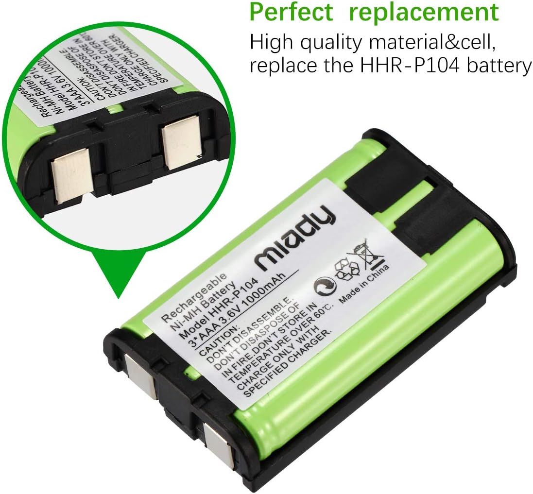 Miady 3.6V 1000mAh Type 29 Phone Battery Compatible with HHR-P104, HHR-P104A, KX-TGA520M,KX-FG6550, KX-FPG391,KX-TG2388B KX-TG2396 KX-TG2300 Phone Replacement(3 Pack)