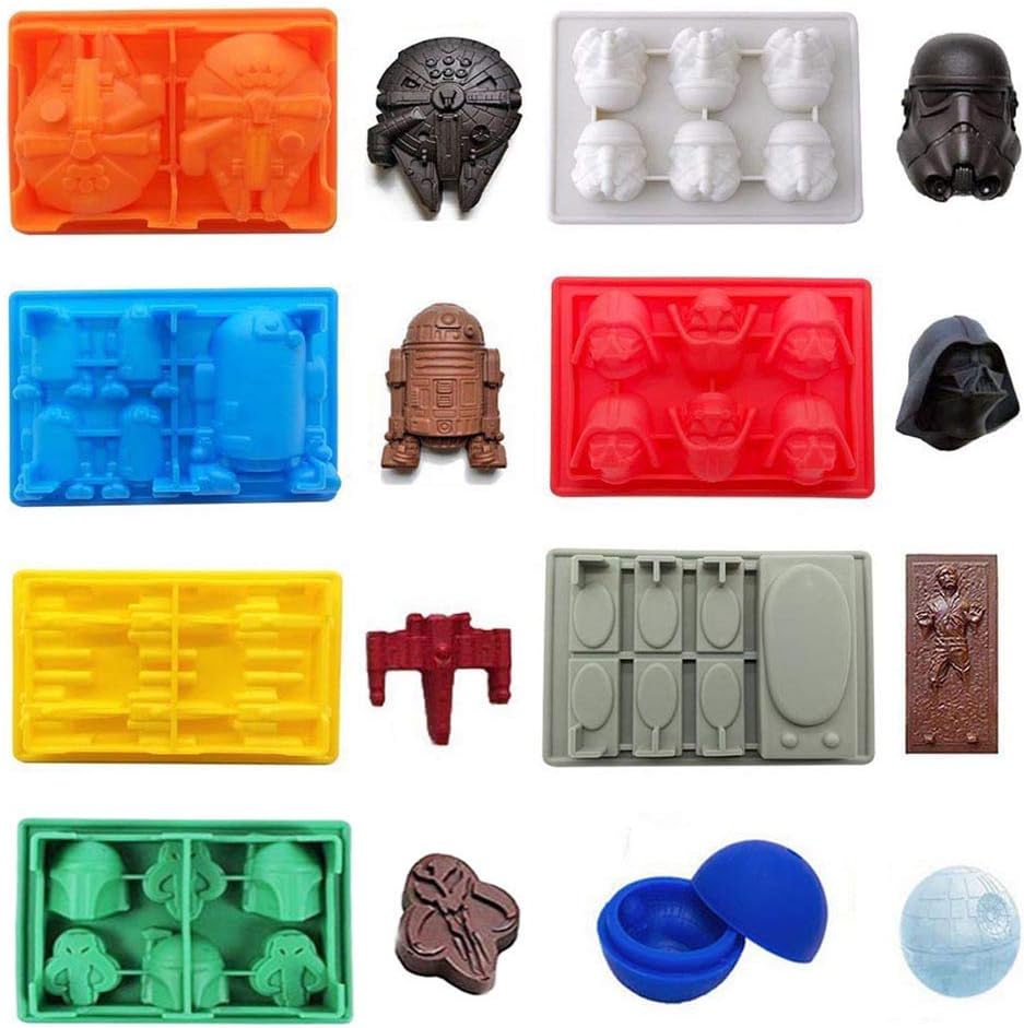 Star War Shaped Mold,Set of 8 Silicone Flexible Molds for Star Wars Lovers Robots Birthday Cake Decoration Candy Molds Chocolate Molds Soap Molds Baking Molds Jello Molds (8pcs Set)