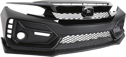 Miniatura 5 de PENSUN Cubierta de parachoques delantero tipo R estilo parrilla delantera con borde delantero para Honda Civic Sedan Coupe 2016-2021