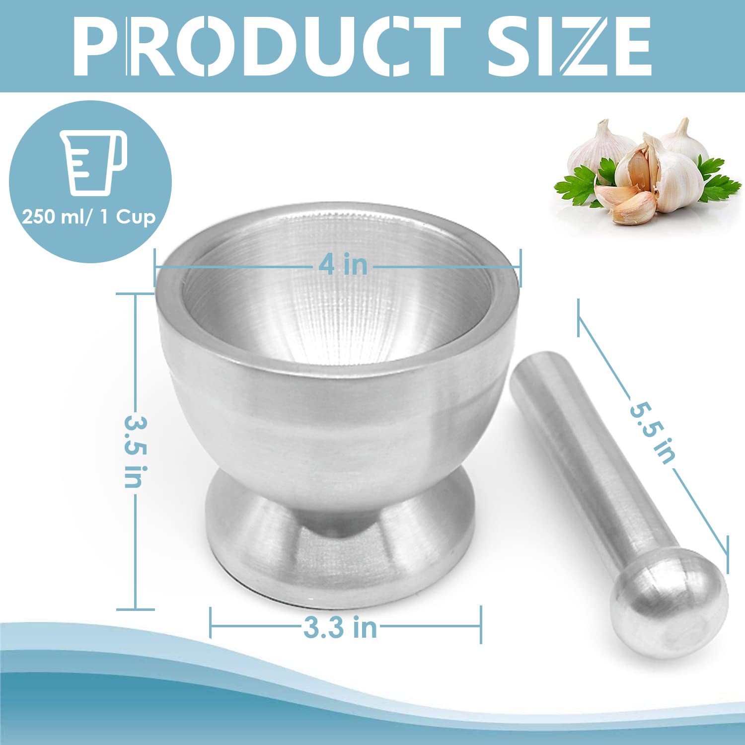 KEISSCO Edelstahl Mörser und Stößel Set, Gewürzmühle Pillenzerkleinerer mit Silikon Schutzdeckel - Heavy Duty Mörser Stößel für Molcajete Kräuterschale, Pesto Pulver, Gewürze Kräutermühle