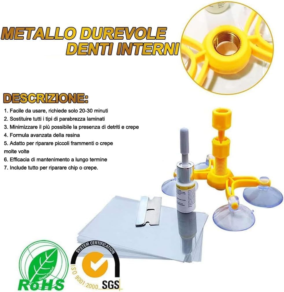 Manelord Auto Kit di Riparazione Parabrezza, Car Set di Riparazione Parabrezza per Chip e Crepe, Bulls-Eye, Ragnatela, a Forma di Stella, Nichel, Mezzaluna