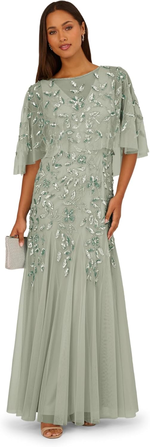 Adrianna Papell Bead Cape Dress Set
