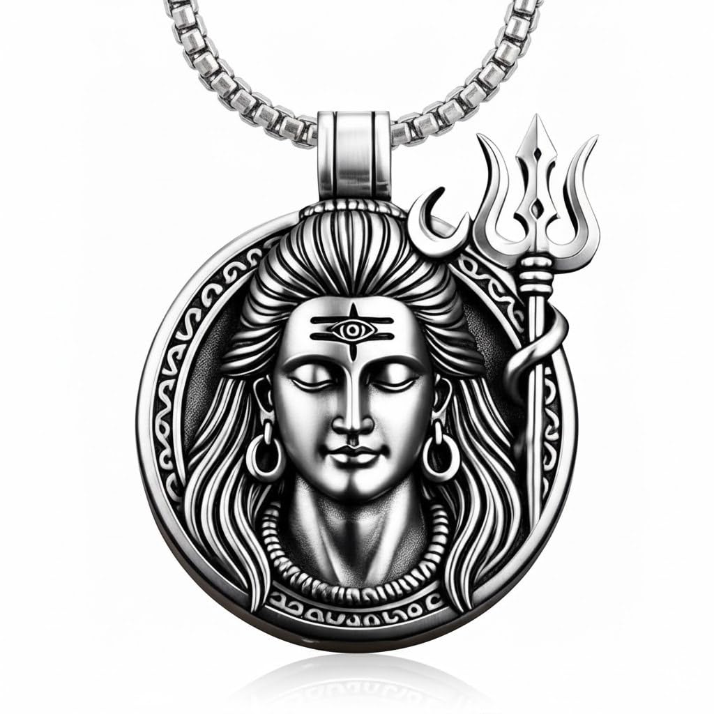 SHIVA SOUL - Pure Vintage Titanium Steel Pendant with 24inch Round Box Chain for Men & Boys
